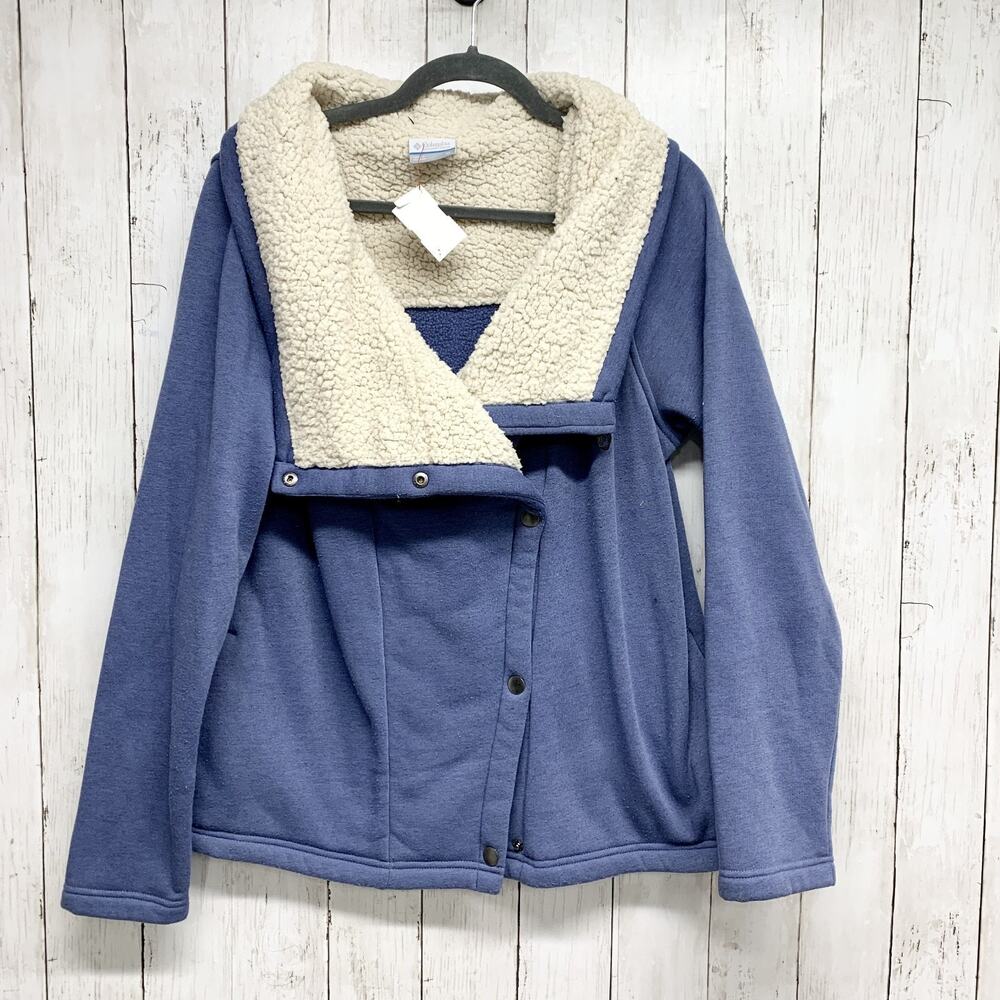Columbia Jacket Women Sz XL Winter Wander Fleece Blue Sherpa Lining Snap Buttons
